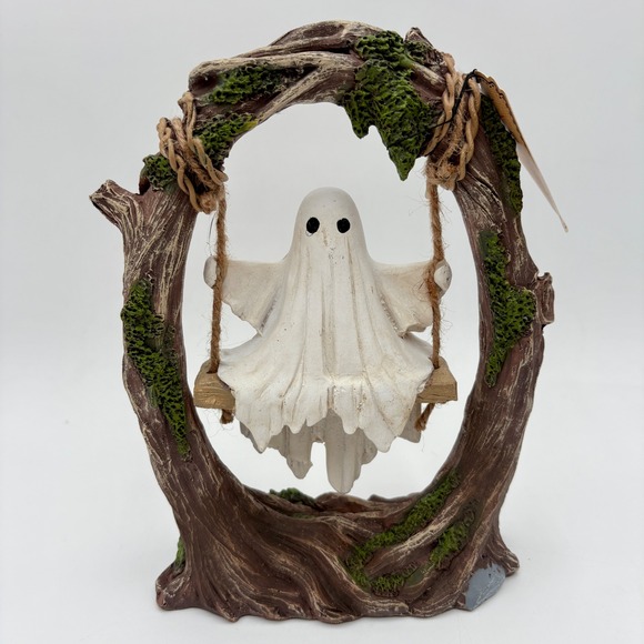 Halloween Ghost on Swing Figurine Spooky Tree Decor Creepy Cute Decoration - Picture 1 of 6